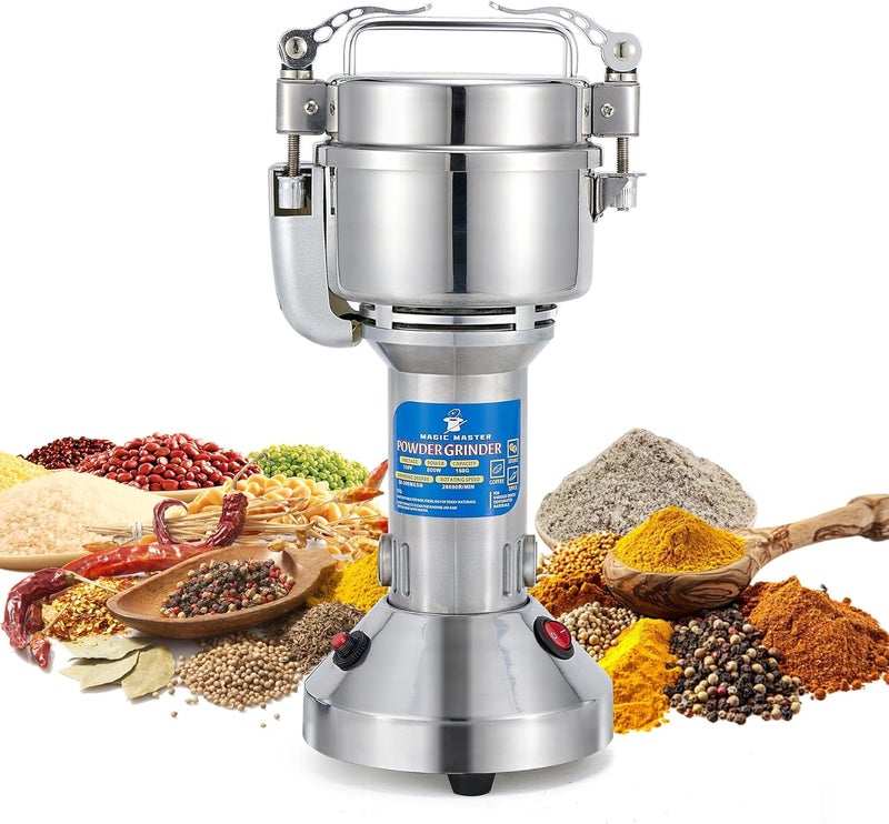 MAGIC MASTER 150g Electric Grain Mill Grinder - 800W High Speed Commercial Spice Grinder - Stainless Steel Dry Machine for Flour, Wheat, Nut, Corn, Rice, Pepper, Herbs, Coffee Beans - Upright, 110V - Image 1